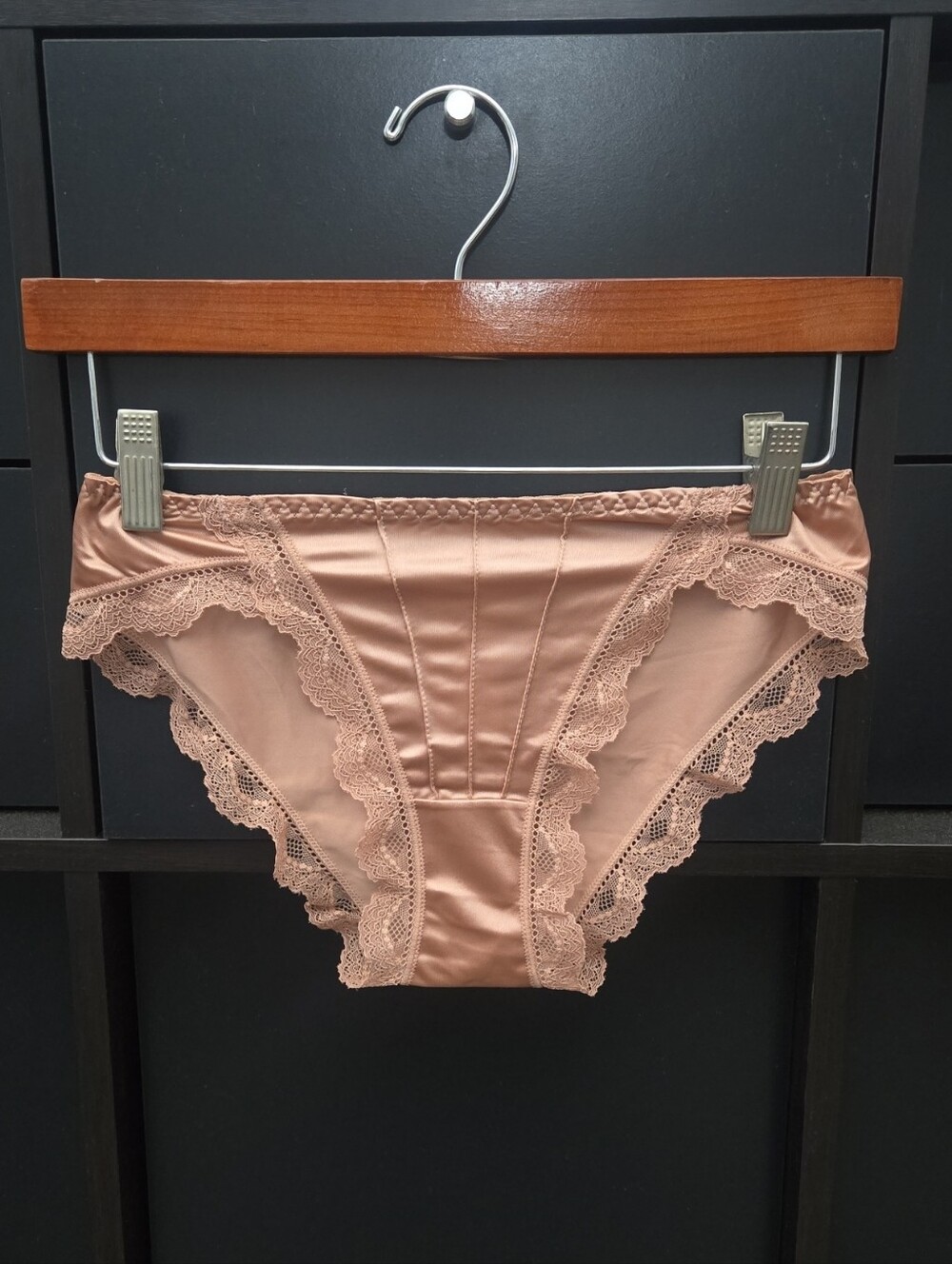 Women's Lace Trim Satin Bikini Panty - Nude Pink